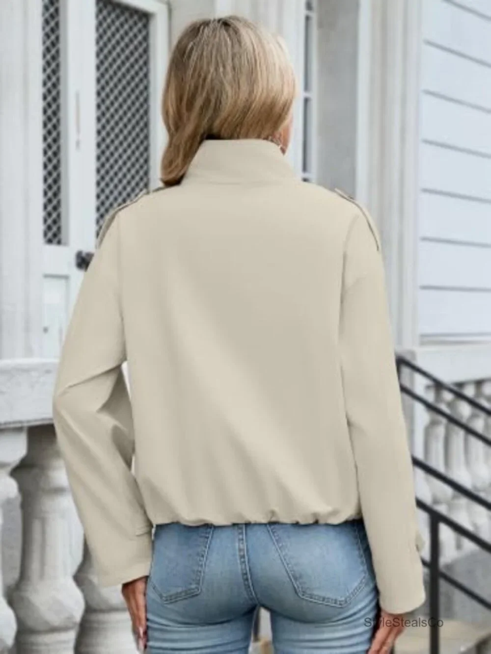Cropped Trench Coat Vintage Button Jacket with Pockets